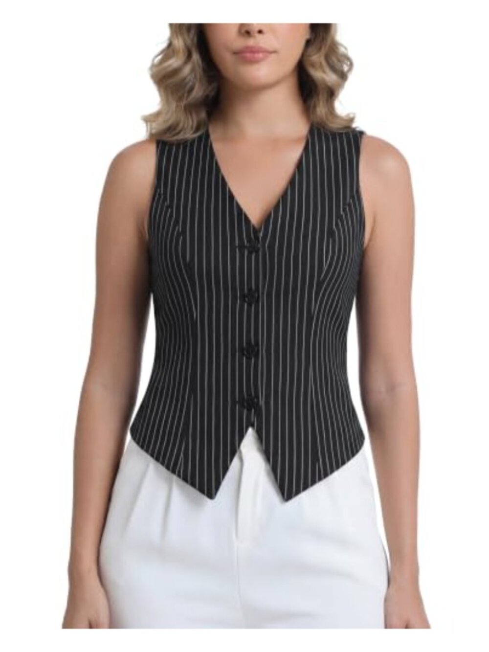 Women's Suit Vest Button Front V-Neck Tailored Waistcoat Dressy Office